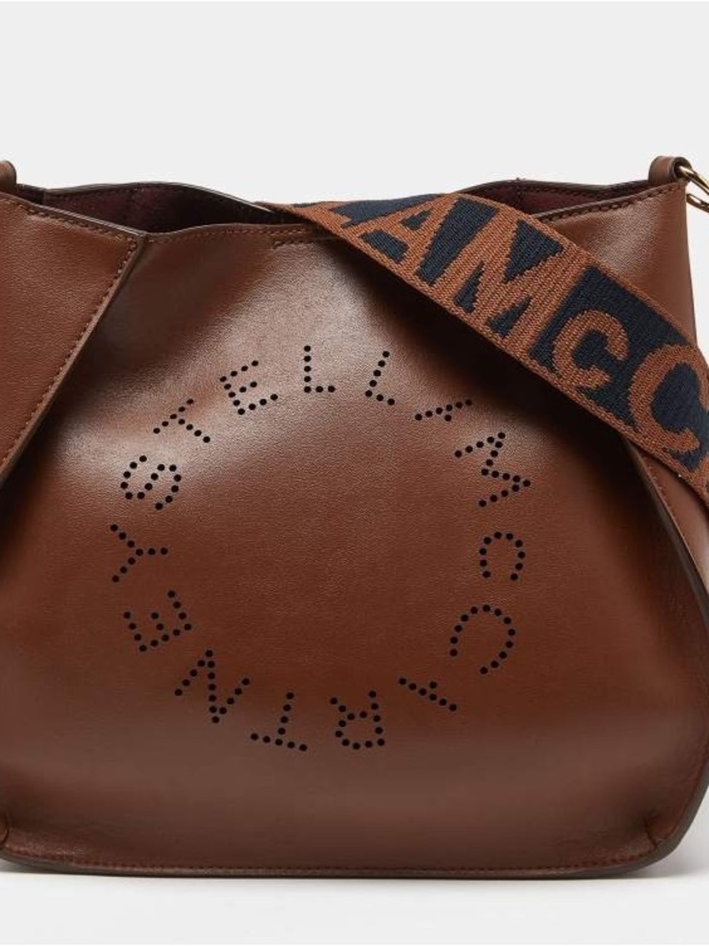 Stella McCartney Brown Faux-Leather Crossbody with Branded Jacquard Strap